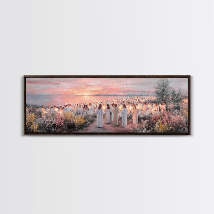 Evening Vigil, Framed Canvas Print, Christian Art Canvas, Panoramic Painting, Christmas Art, Christian Painting, Christian Wall Art