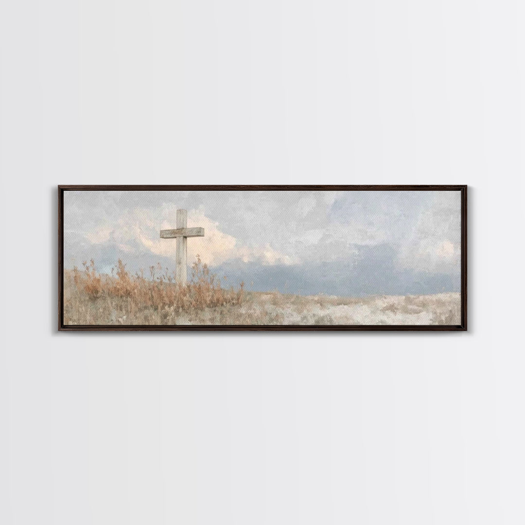 Cross On The Hill – Framed Canvas Print – Christian Art Canvas – Panoramic Painting – Christian Wall Art – Christian Gift – Christian Art