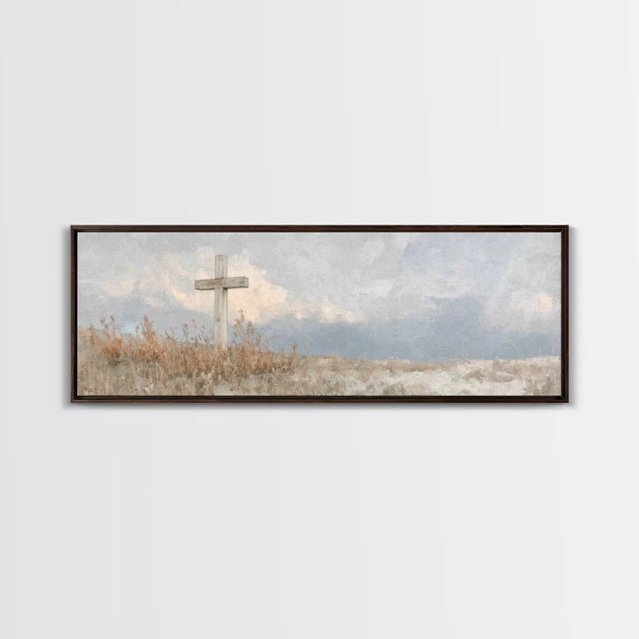 Cross On The Hill – Framed Canvas Print – Christian Art Canvas – Panoramic Painting – Christian Wall Art – Christian Gift – Christian Art