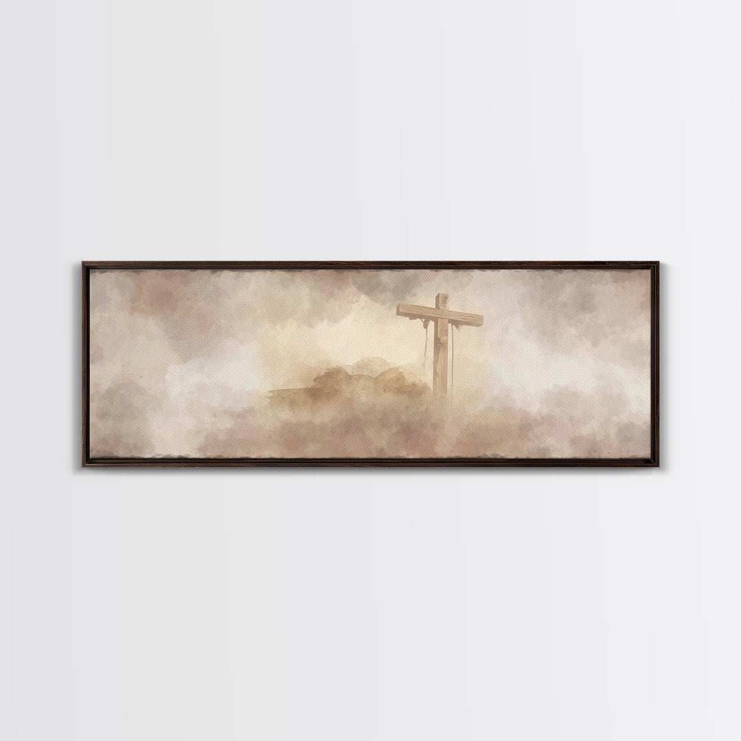 Worn Cross | Framed Canvas Print | Christian Art | Panoramic Painting | Christian Wall Art | Christian Art Canvas | Christian Artwork