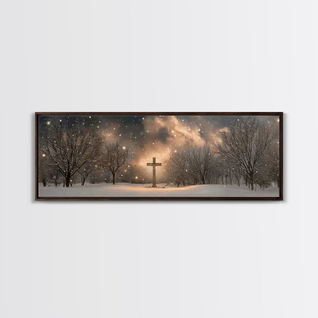 Snowfall Of Grace | Framed Canvas Print | Christian Art Canvas | Panoramic Wall Art | Christian Art | Christian Painting | Christian Gift