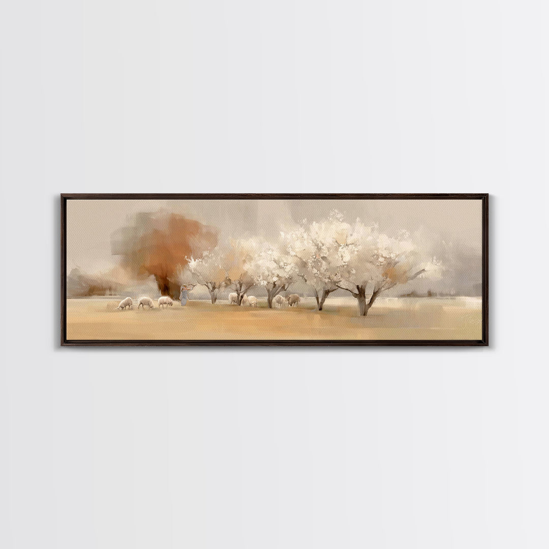 Eternal Shepherd Glow | Framed Canvas Print | Christian Art | Panoramic Print | Jesus Painting | Christmas Art | Christian Wall Art