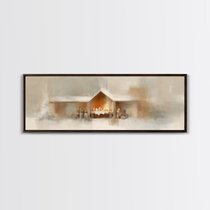 Humble Stable Offering - Framed Canvas Print - Christian Wall Art - Panoramic Painting - Christian Art Canvas - Christmas Art - Sacred Art