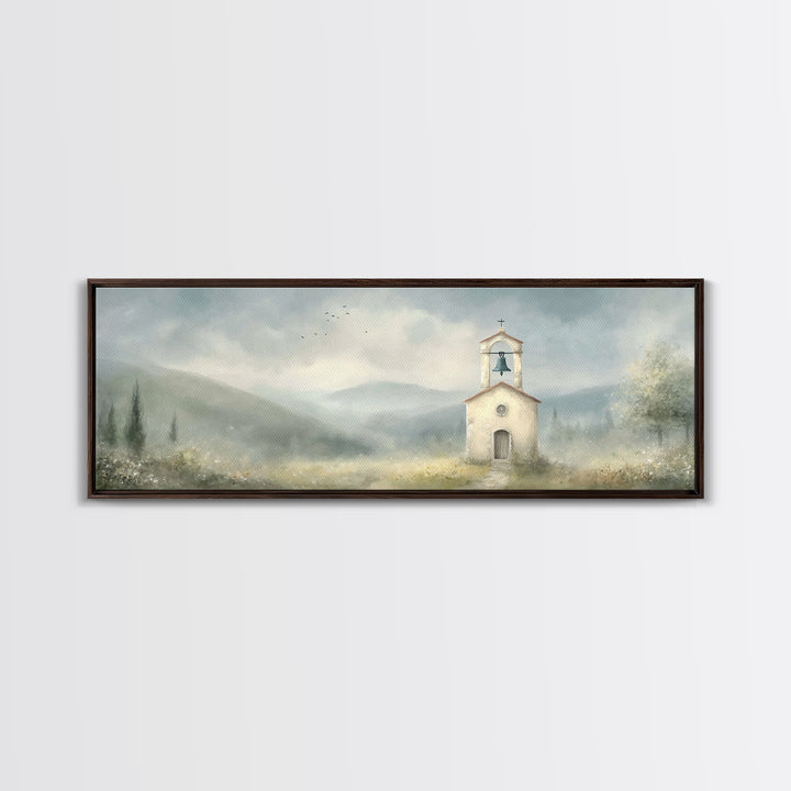Chapel Morning Light - Framed Canvas Print - Christian Wall Art - Christian Art Canvas - Panoramic Art - Christian Painting - Christmas Art