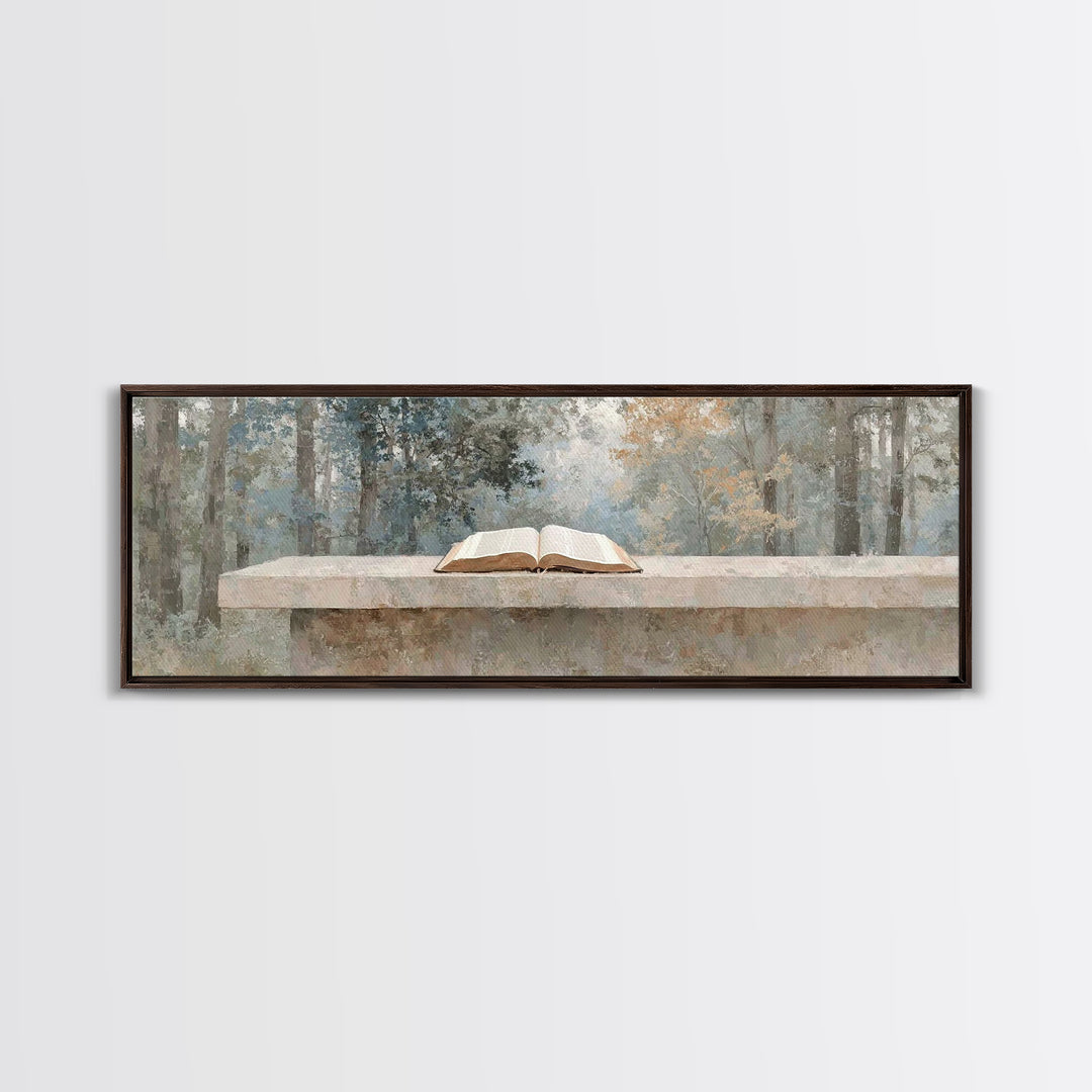Forest Scripture Calm | Framed Canvas Print | Christian Wall Art | Panoramic Wall Art | Christian Art Canvas | Christian Painting