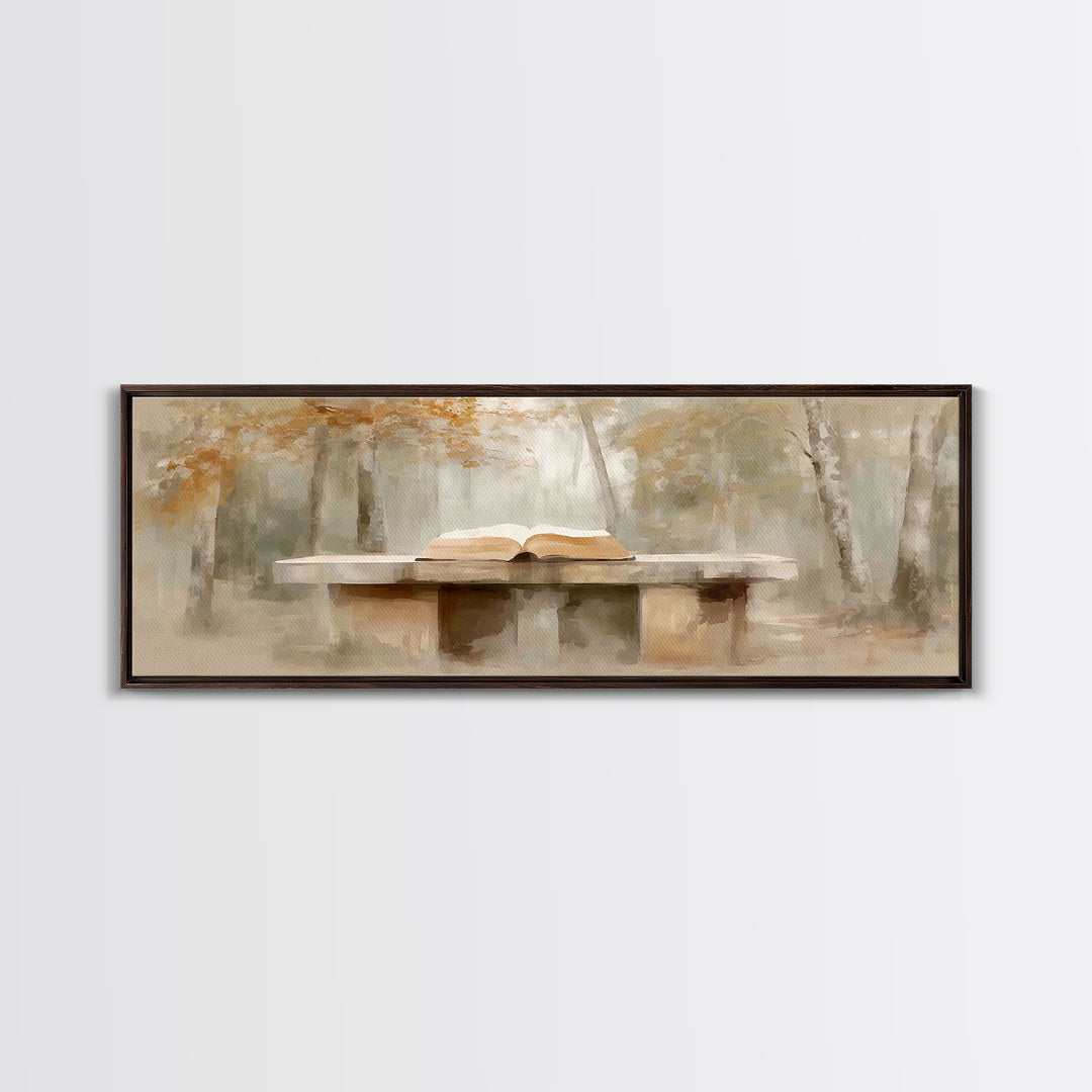 Woodland Gospel Peace, Framed Canvas Print, Christian Wall Art, Panoramic Print, Christian Art Canvas, Christmas Art, Christian Painting