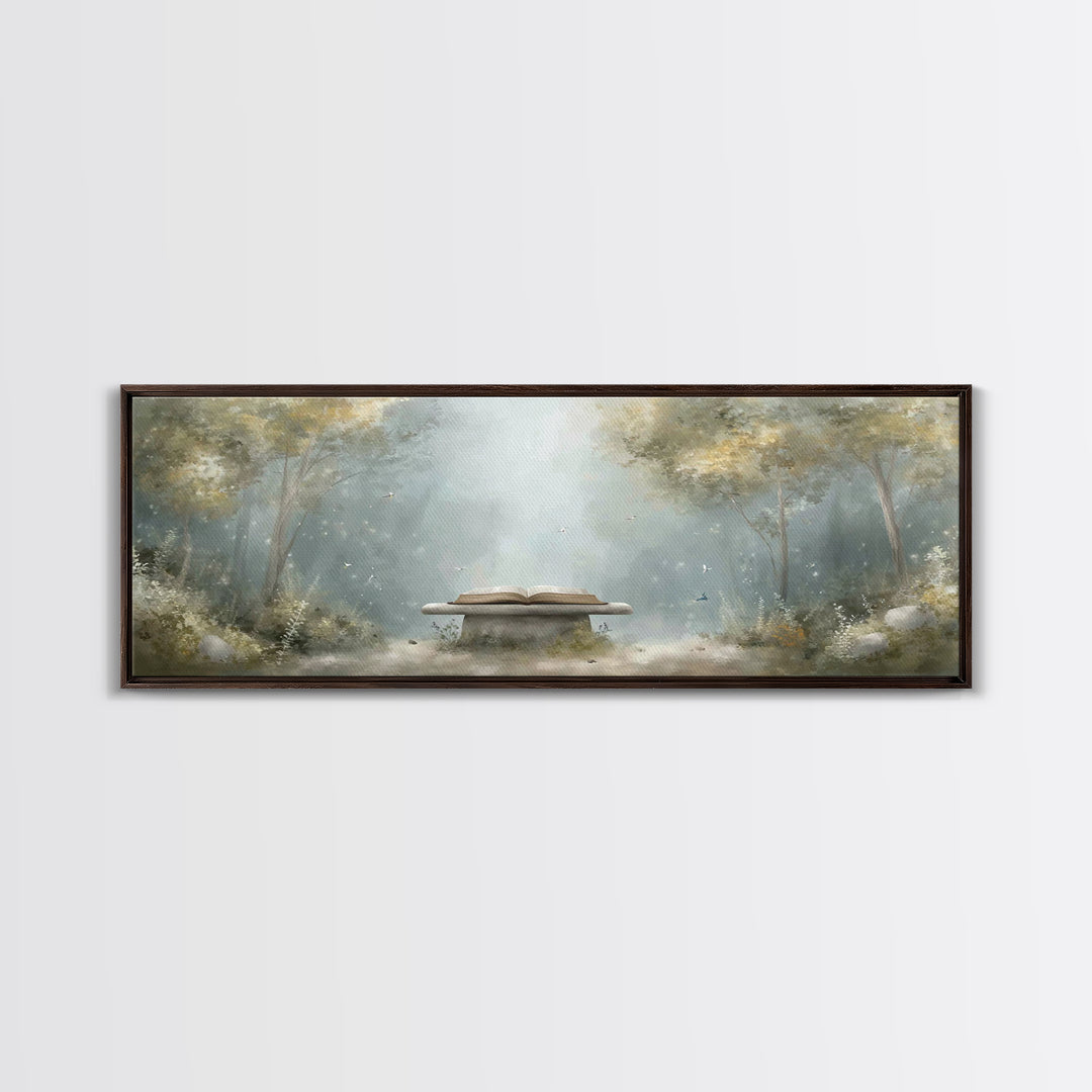 Heavenly Scripture Glow, Framed Canvas Print, Panoramic Wall Art, Christian Art Canvas, Christian Painting, Christian Wall Art, Christmas A