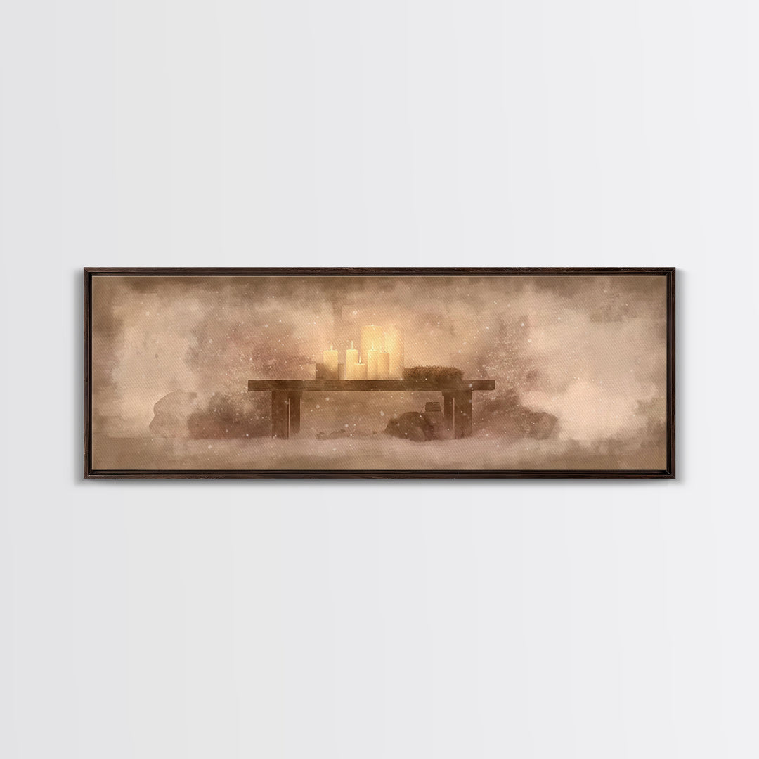 Silent Manger Glow – Framed Canvas Print – Panoramic Art – Christian Wall Art – Christian Art Canvas – Christmas Art – Christian Christmas