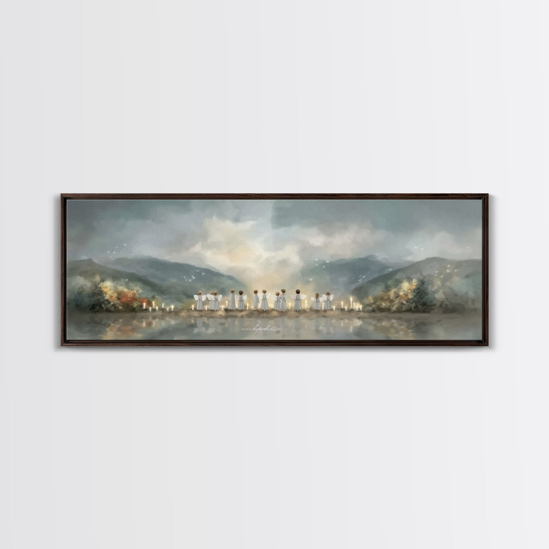 Angels Of Morning - Framed Canvas Print - Panoramic Art - Christian Wall Art - Christian Art Canvas - Christian Painting - Christmas Art