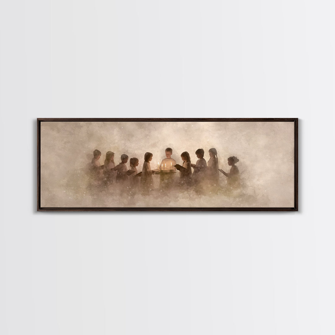 Candle Choir Blessing | Framed Canvas Print | Panoramic Wall Art | Christian Art Canvas | Christian Painting | Christmas Art | Christian Wa