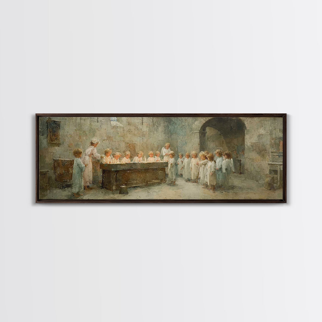 Angel Hall Gathering, Framed Canvas Print, Panoramic Art, Christian Wall Art, Christian Art Canvas, Christian Painting, vintage Christian a