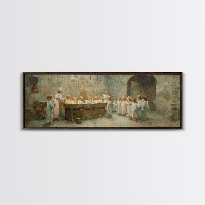 Angel Hall Gathering, Framed Canvas Print, Panoramic Art, Christian Wall Art, Christian Art Canvas, Christian Painting, vintage Christian a