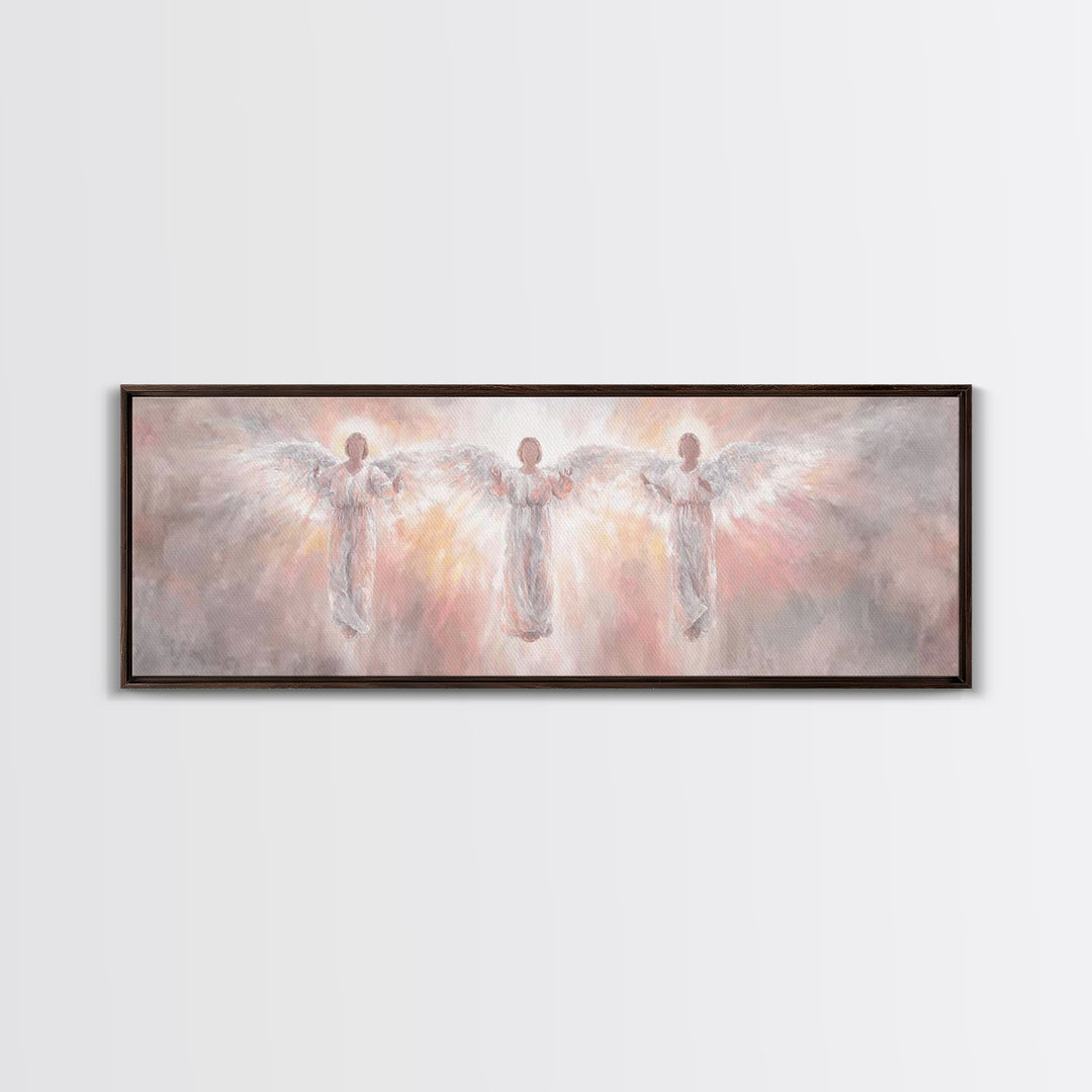 Radiant Angel Trio – Framed Canvas Print – Panoramic Wall Art – Christian Art Canvas – Christian Painting – Christmas Art – modern Christia