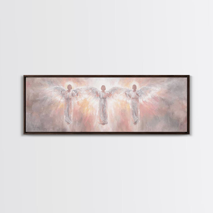 Radiant Angel Trio – Framed Canvas Print – Panoramic Wall Art – Christian Art Canvas – Christian Painting – Christmas Art – modern Christia