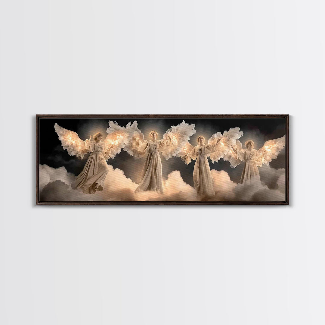 Radiant Angel Assembly – Framed Canvas Print – Christian Art Canvas – Christian Wall Art – Panoramic Painting – Christmas Wall Art – Christ