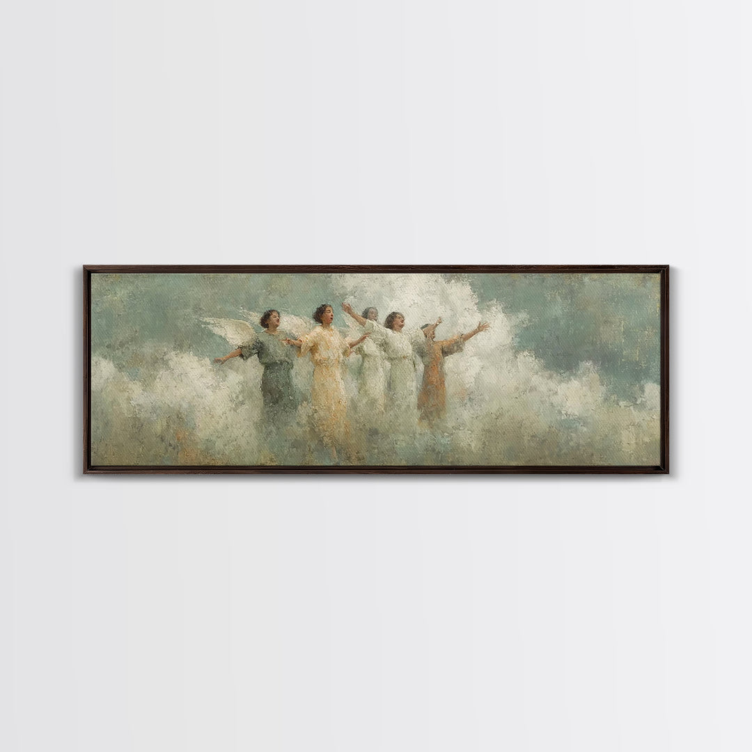 Angelic Light Chorus, Framed Canvas Print, Christian Art Print, Panoramic Print, Christian Wall Art, Christmas Canvas Wall Art, Christian D