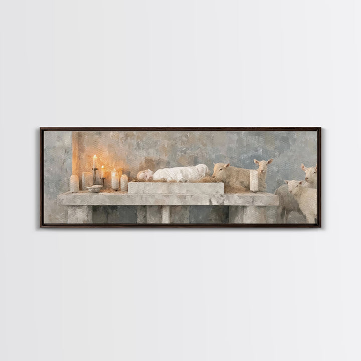 Manger Candle Hope, Framed Canvas Print, Panoramic Wall Art, Christmas Art, Christian Wall Art, Christian Art Canvas, Christian Gift