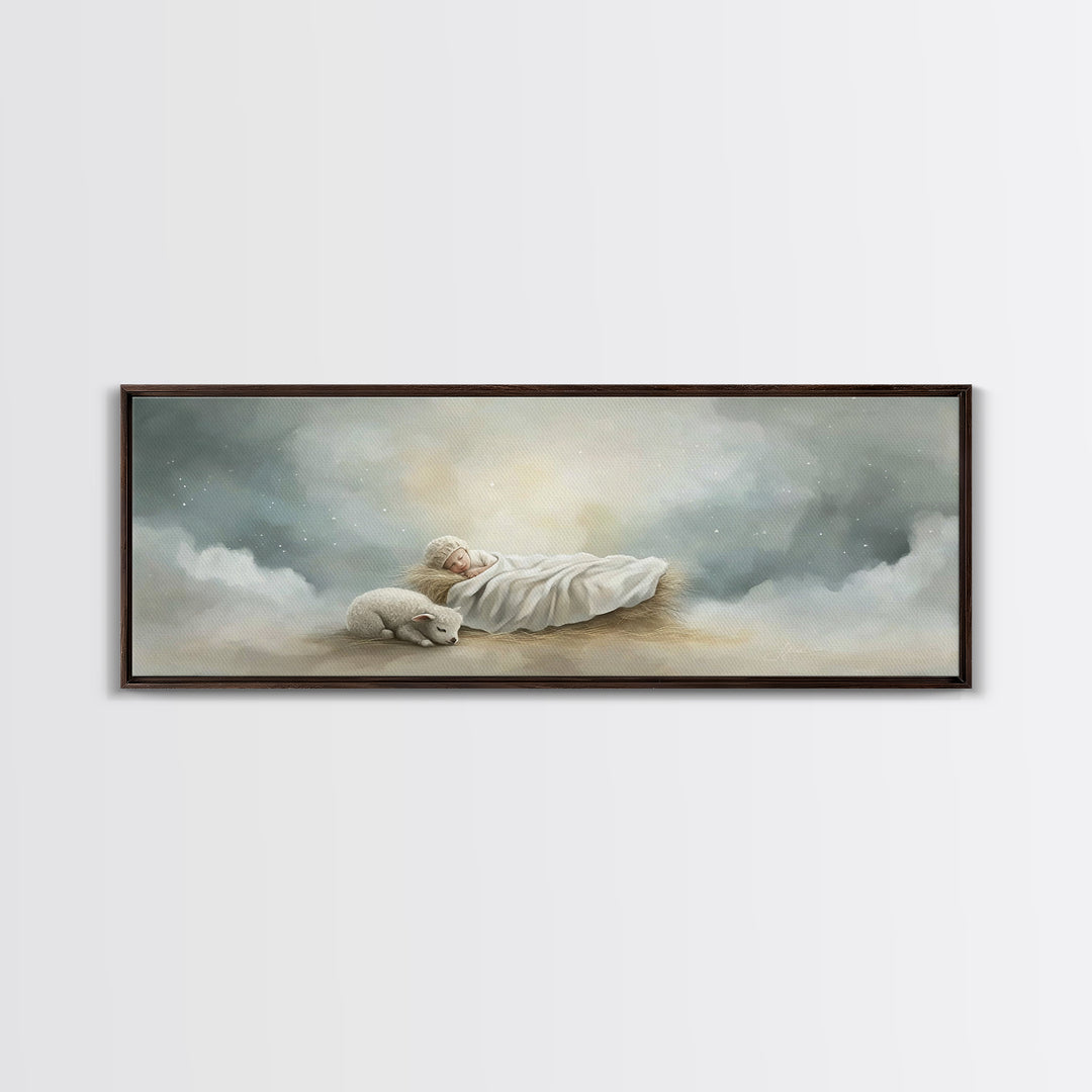 Heaven’s Quiet Rest – Framed Canvas Print – Panoramic Painting – Christian Wall Art – Christmas Art – Christian Art Canvas – Subtle Christi