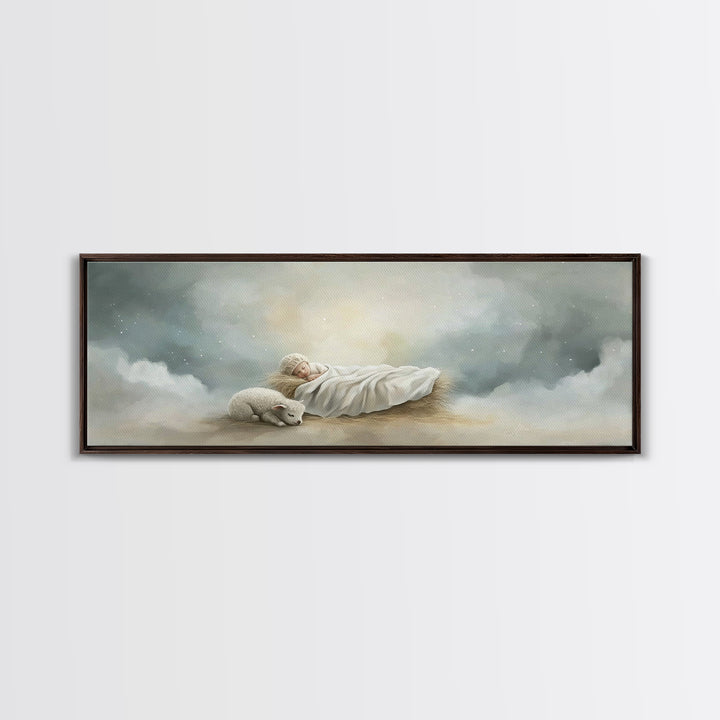 Heaven’s Quiet Rest – Framed Canvas Print – Panoramic Painting – Christian Wall Art – Christmas Art – Christian Art Canvas – Subtle Christi