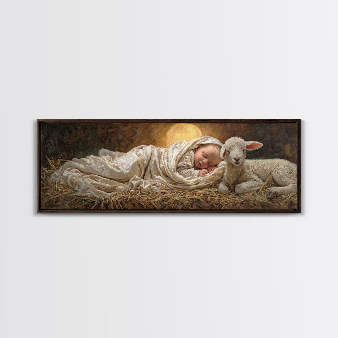 Holy Night Peace, Framed Canvas Print, Christian Wall Art, Christmas Art Prints, Jesus Painting, Panoramic Art, Christian Art Canvas