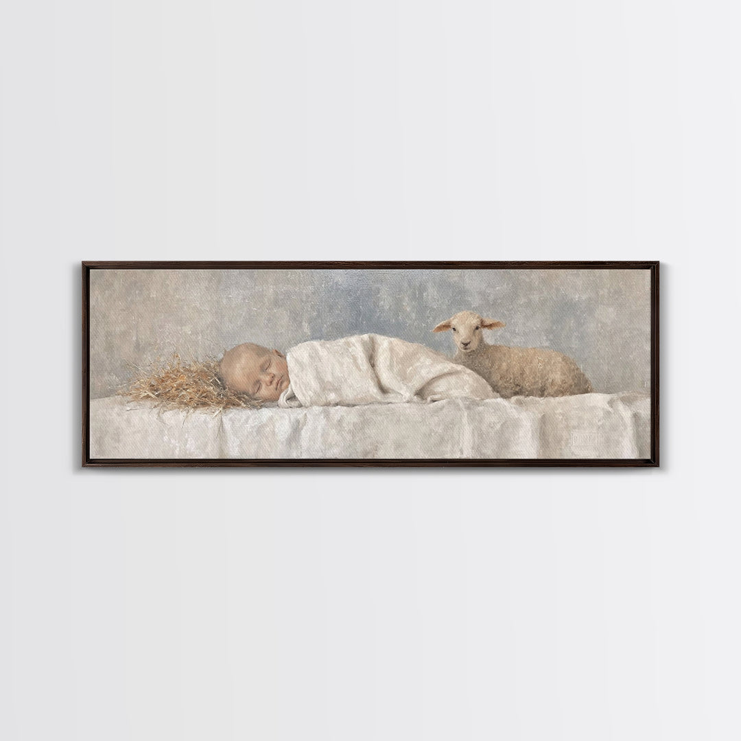 Shepherds Calm Light – Framed Canvas Print – Christian Art Canvas – Christian Wall Art – Christmas Art Work – Panoramic Print – Nativity
