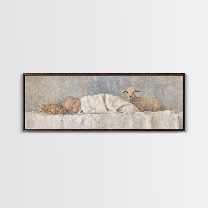 Shepherds Calm Light – Framed Canvas Print – Christian Art Canvas – Christian Wall Art – Christmas Art Work – Panoramic Print – Nativity
