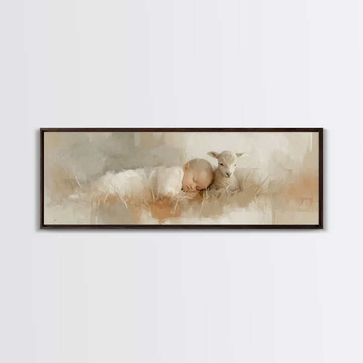 Divine Meadow Calm, Framed Canvas Print, Christian Art, Christian Christmas Decor, Jesus Painting Canvas, Panoramic Painting, Unique Christ