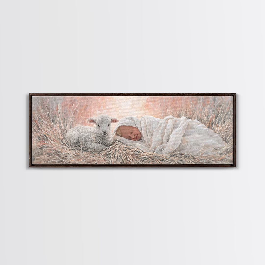 Silent Town Light | Framed Canvas Print | Christian Art | Christmas Wall Art | Jesus Art Print | Panoramic Art | Framed Christian Art