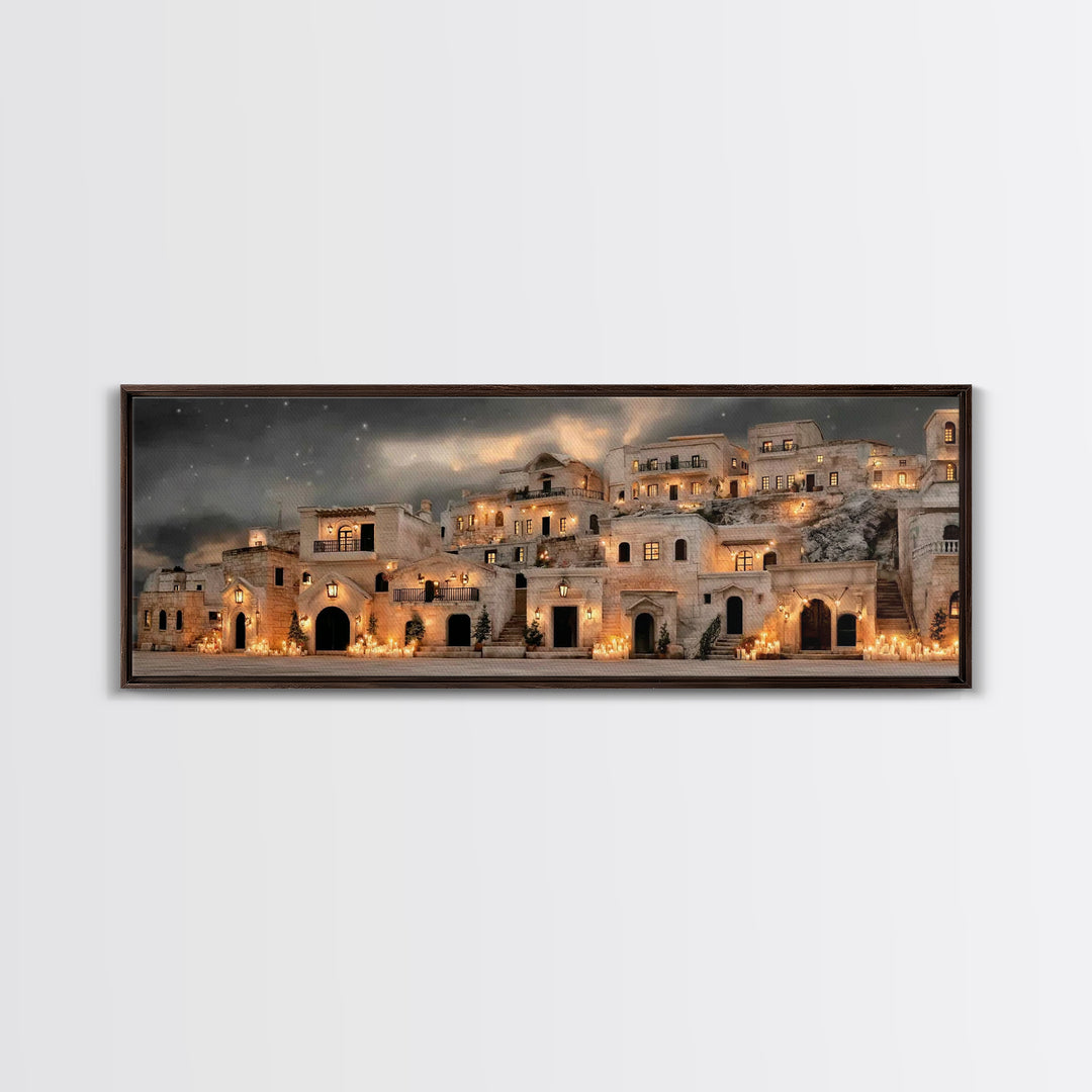 Holy City Dawn – Framed Canvas Print – Christian Christmas Art – Christian Wall Art – Christian Art Canvas – Panoramic Painting – Christmas