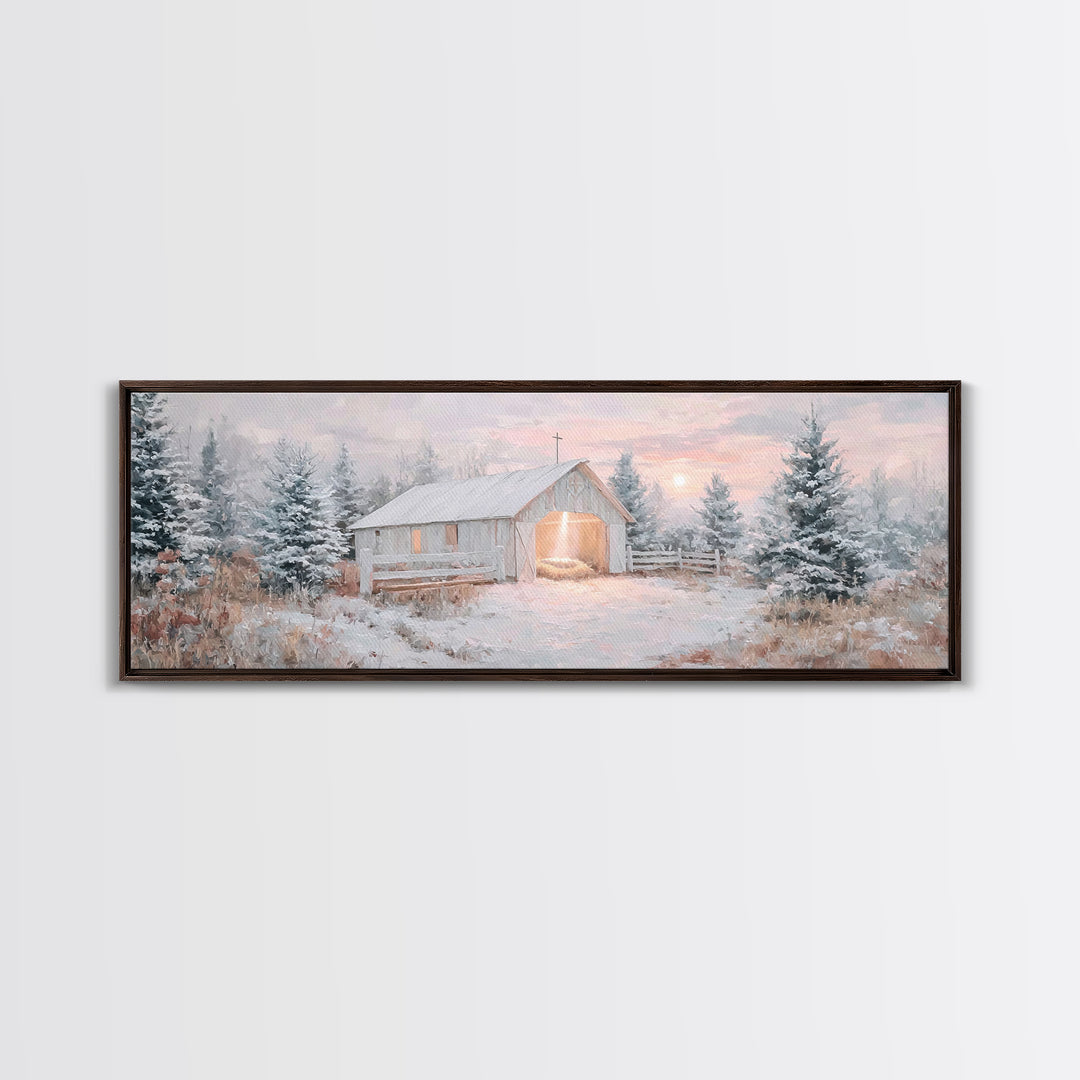 Star Over The Manger, Framed Canvas Print, Panoramic Art, Christian Wall Art, Christian Art Canvas, Christmas Art, Christian Christmas