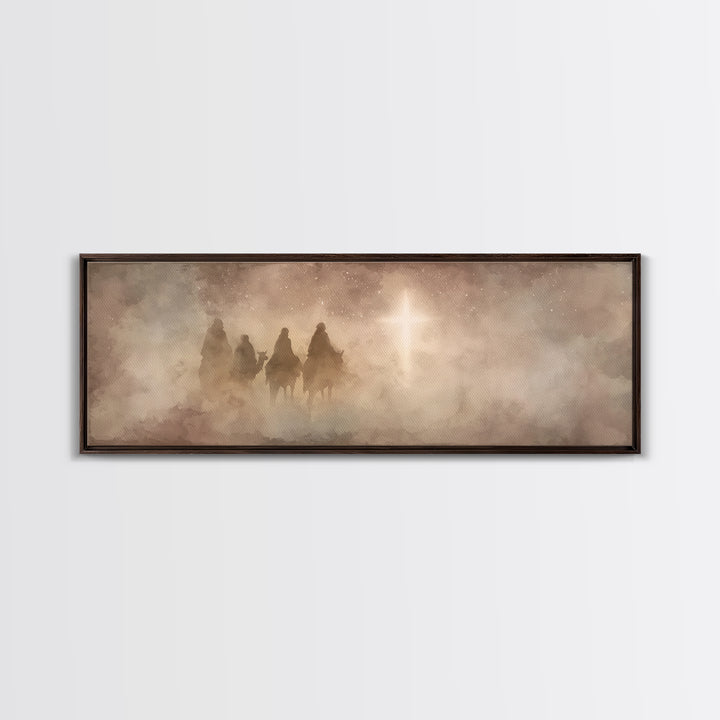 Star-Lit Journey, Framed Canvas Print, Christian Art Canvas, Christmas Wall Art, Christian Christmas Art, Panoramic Print, Christian Decora