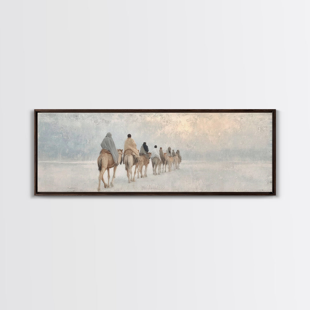 Pilgrims in Light | Framed Canvas Print | Christian Art Canvas | Christmas Art Work | Christian Christmas Art | Panoramic Print | Christian