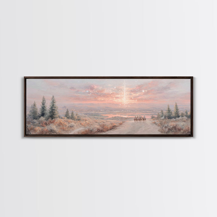 Star Over Mountains | Framed Canvas Print | Christmas Wall Art | Christian Art | Christian Art Canvas | Panoramic Painting | Christian Gift