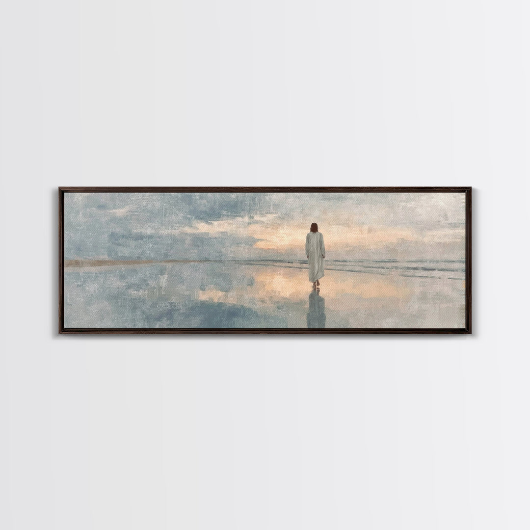 Heavenly Shore Path, Framed Canvas Print, Christian Wall Art, Jesus Painting, Panoramic Art, Christian Art Canvas, Christmas Art