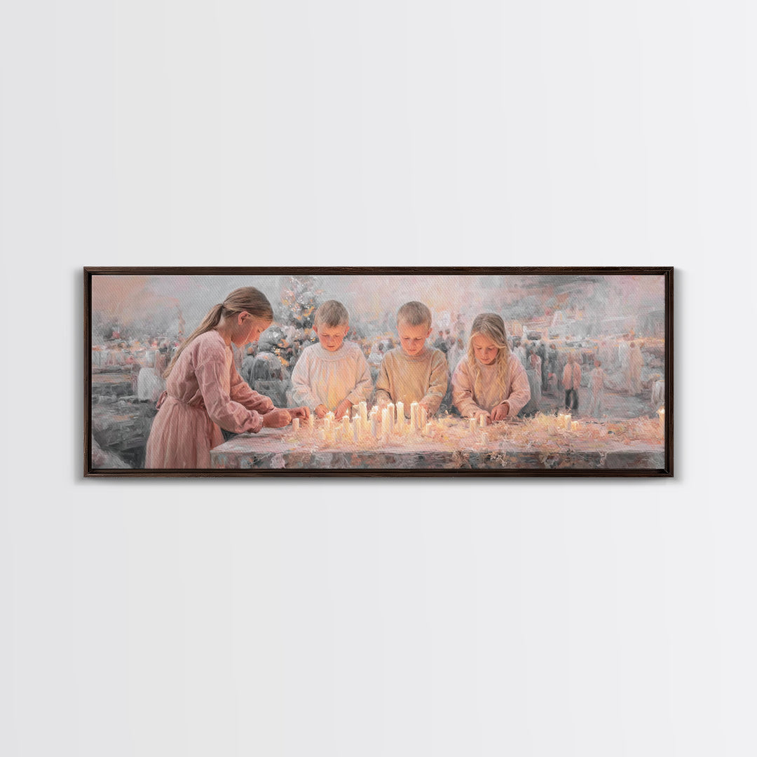 Candlelight Blessings – Framed Canvas Print – Christian Wall Art – Christian Art Canvas – Christmas Art – Panoramic Painting – Christian Ch