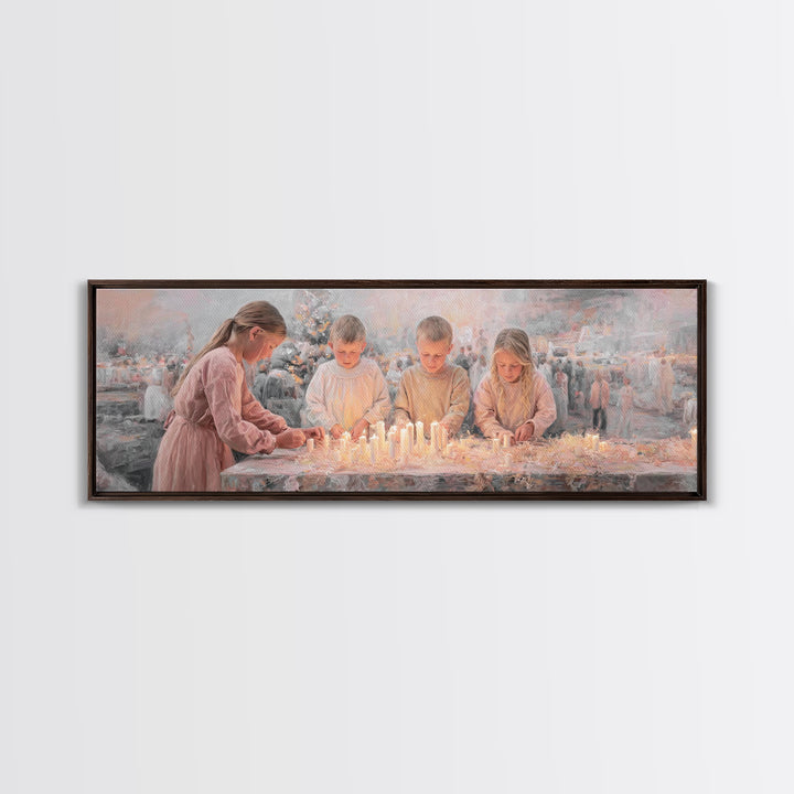 Candlelight Blessings – Framed Canvas Print – Christian Wall Art – Christian Art Canvas – Christmas Art – Panoramic Painting – Christian Ch