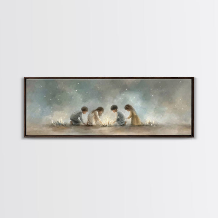 Children Of Wonder, Framed Canvas Print, Christmas Art, Christian Wall Art, Panoramic Print, Christian Art Canvas, Christian Christmas Art
