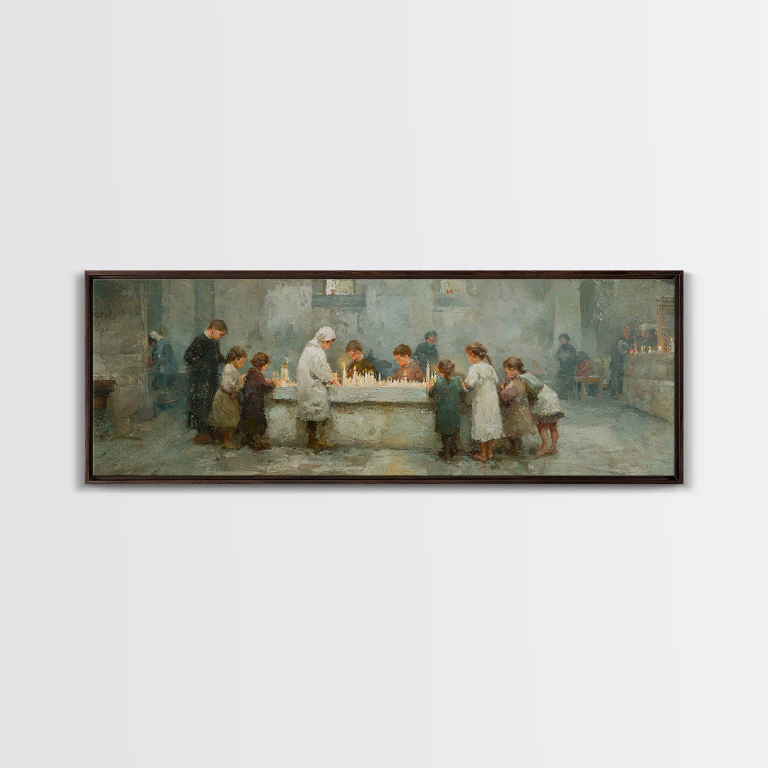 Gathered In Grace | Framed Canvas Print | Christian Art Canvas | Christmas Art | Panoramic Painting | Christian Wall Art | Christian Christ