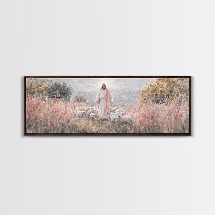 Shepherd Of Mercy – Framed Canvas Print – Jesus Art Print – Christian Wall Art – Panoramic Wall Art – Large Christian Art – Christian Paint
