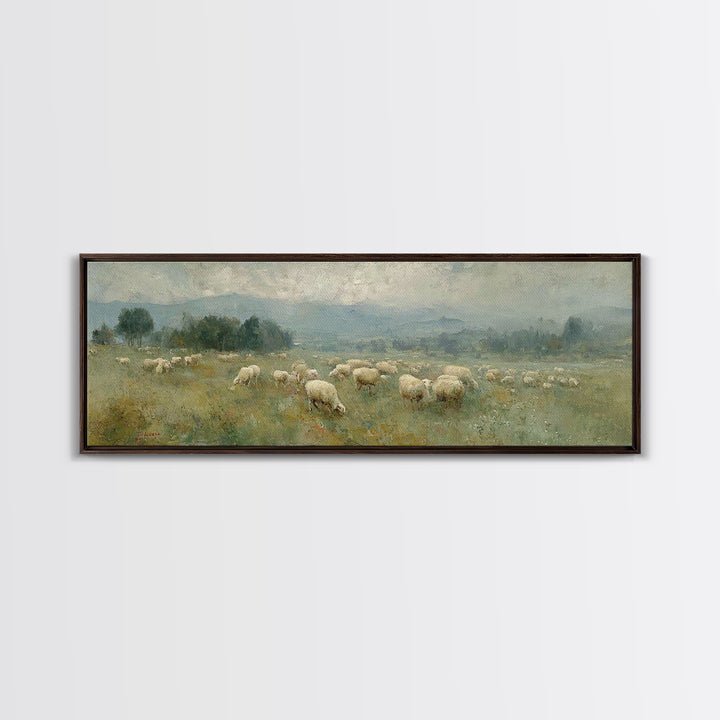 Peaceful Pasture Grace – Framed Canvas Print – Christian Wall Art – Christian Art Canvas – Panoramic Art – Christian Painting – Christian G