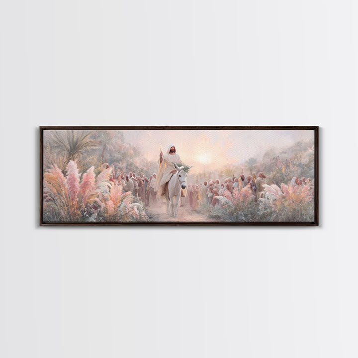 Palm Gate Welcome, Framed Canvas Print, Christian Painting, Panoramic Art, Jesus Canvas Art, Christian Christmas Art, Modern Christian Art