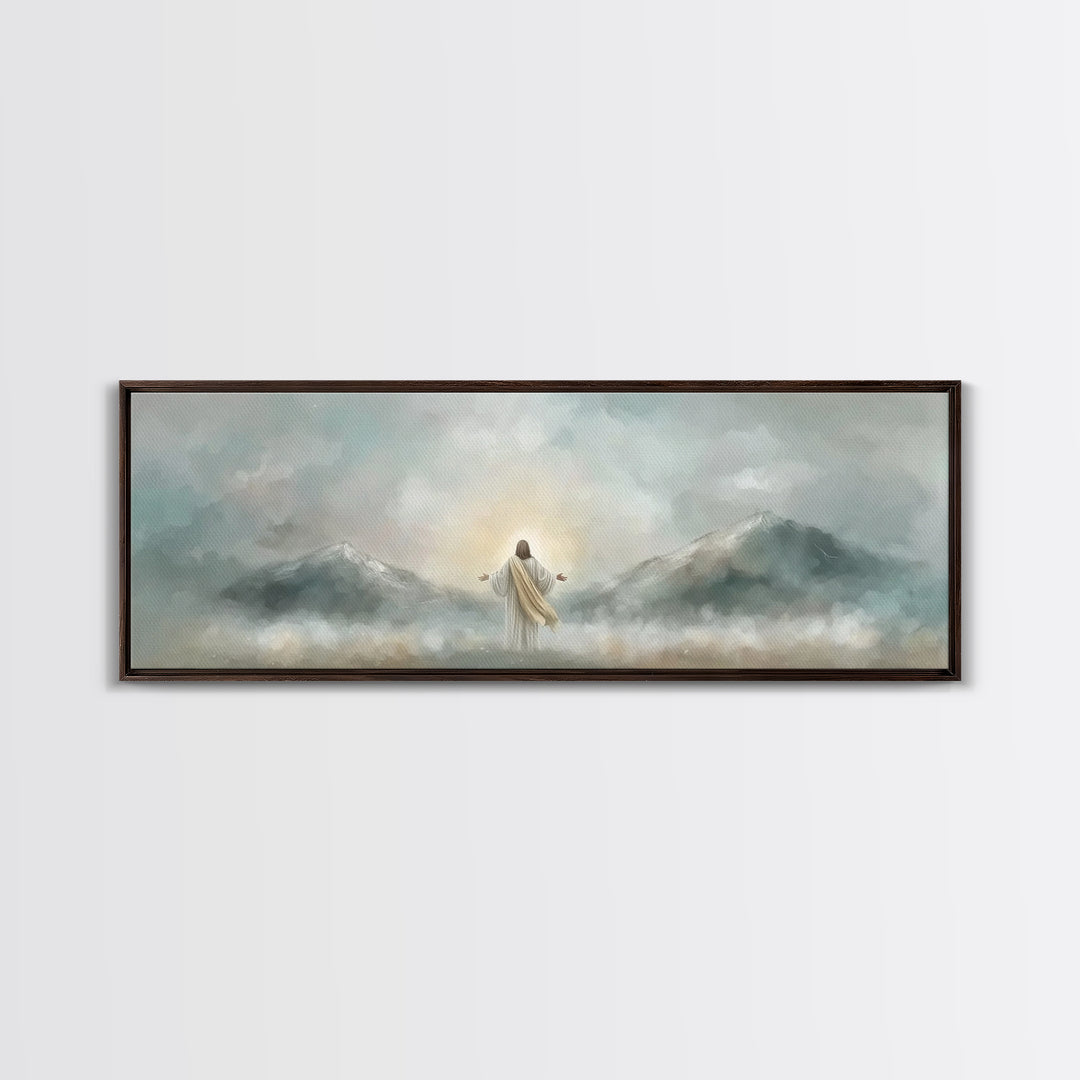 Radiant Summit Grace – Framed Canvas Print – Panoramic Art – Christian Wall Art – Jesus Painting – Christian Art Canvas