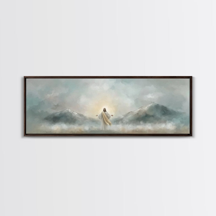 Radiant Summit Grace – Framed Canvas Print – Panoramic Art – Christian Wall Art – Jesus Painting – Christian Art Canvas