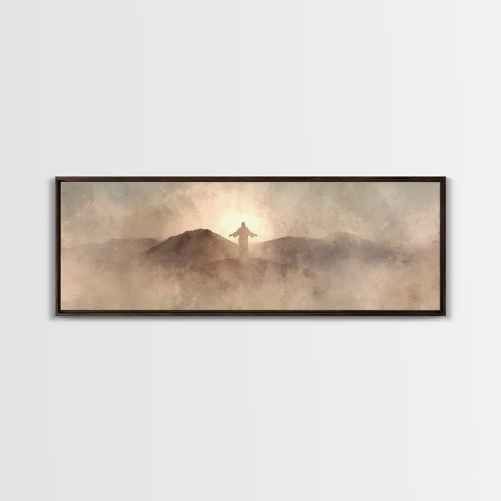 Dawn On Holy Heights, Framed Canvas Print, Panoramic Wall Art, Christian Art Canvas, Jesus Painting, Christian Art