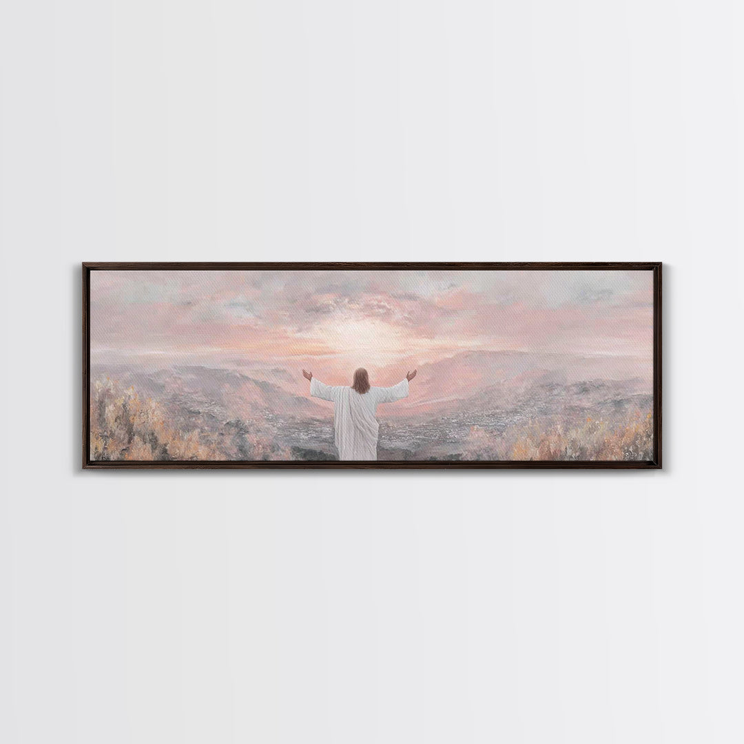 Hills Of Eternal Light | Framed Canvas Print | Panoramic Print | Jesus Painting | Christian Art Canvas | Christian Wall Art