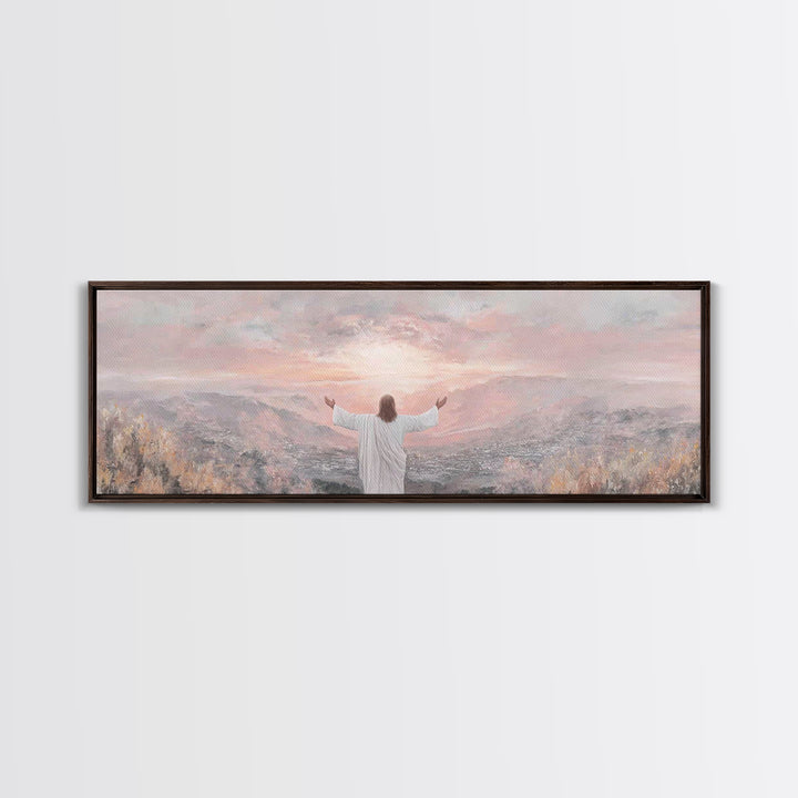 Hills Of Eternal Light | Framed Canvas Print | Panoramic Print | Jesus Painting | Christian Art Canvas | Christian Wall Art