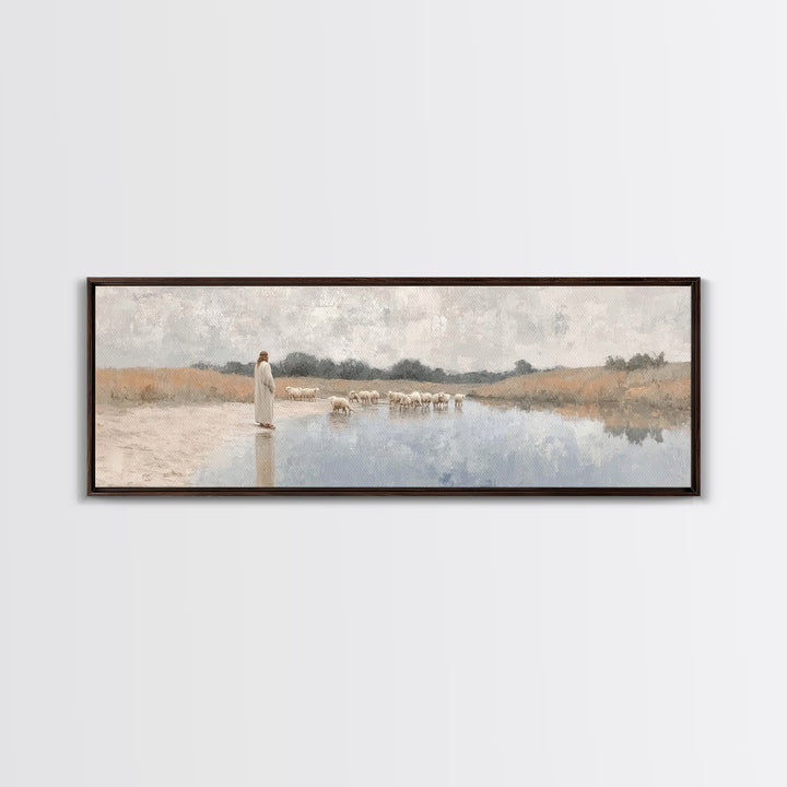River Of Grace, Framed Canvas Print, Panoramic Painting, Christian Art Canvas, Christian Wall Art, Jesus Painting