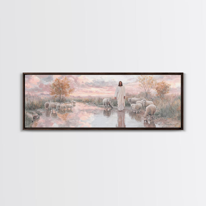 Autumn Pasture Calm | Framed Canvas Print | Panoramic Art | Christian Art | Jesus Painting | Christian Wall Art
