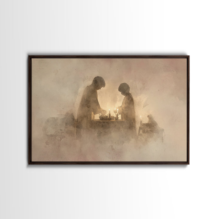 Holy Candle Prayer – Framed Canvas Print – Christian Art Canvas – Christian Wall Art – Christmas Art – Christian Christmas Art – Christian