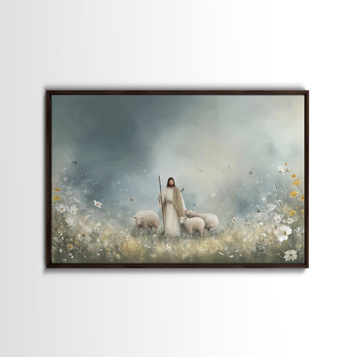 Shepherd’s Meadow – Framed Canvas Print – Christian Art Canvas – Christian Art – Jesus Painting – Christian Wall Art – Christian Christmas